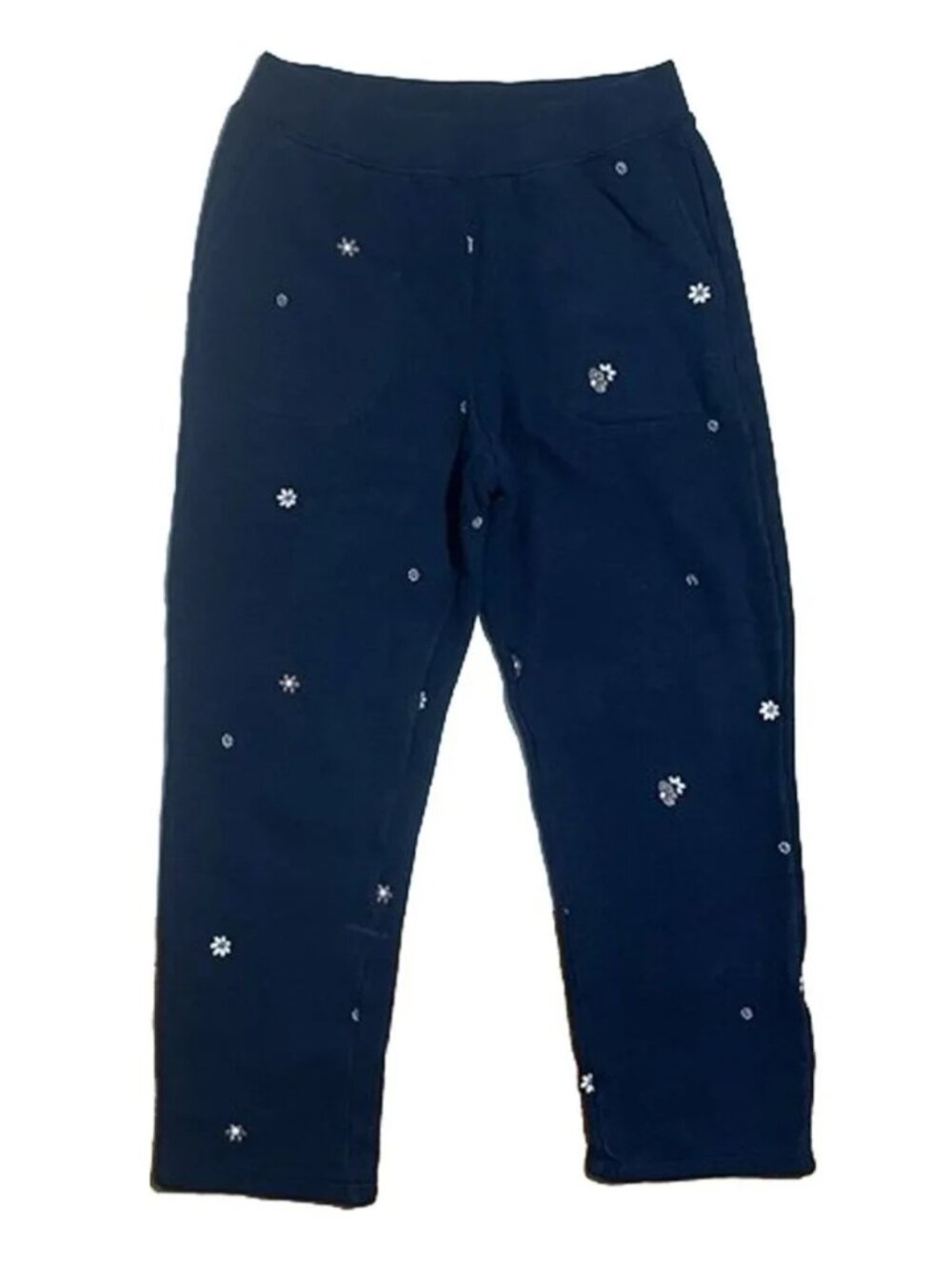 Navy Floral Embroidered Sweatpants